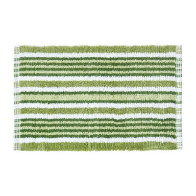 Homescapes Handloomed Striped Cotton Green Bath Mat - image 1
