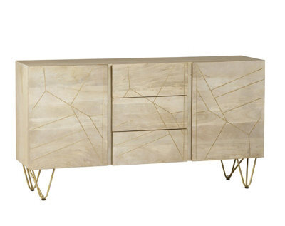 Buttercup Farm Light Gold Extra Large Sideboard 3 Drawers And 2 Doors - Solid Mango Wood - L40 X W160 X H85 Cm - image 1