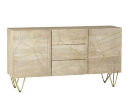 Buttercup Farm Light Gold Extra Large Sideboard 3 Drawers And 2 Doors - Solid Mango Wood - L40 X W160 X H85 Cm