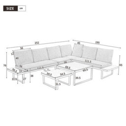 Fenchilin Garden Lounge Set 5-6 Seater Patio Sofa With Tables Reclining Adjustable Seating Khaki, Beige - thumbnail 8