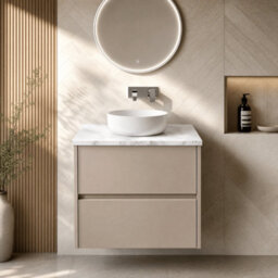 Balterley Chartley Contemporary Wall Hung 2 Drawer Vanity Unit With Carrera Marble Laminate Worktop, 600mm, Taupe - thumbnail 3