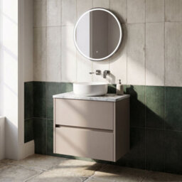 Balterley Chartley Contemporary Wall Hung 2 Drawer Vanity Unit With Carrera Marble Laminate Worktop, 600mm, Taupe - thumbnail 4