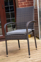 Sh&g Heaton 6 Seat Dining Table Set - 7 Piece Round Table & Chairs - Brown Rattan With Grey Cushions - Indoor & Outdoor - thumbnail 2