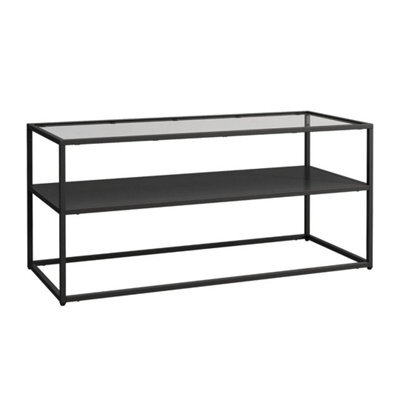 Black Coffee Table, Metal Centre Table With Tempered Glass Top And Lower Shelf - image 1