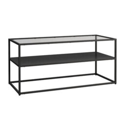 Black Coffee Table, Metal Centre Table With Tempered Glass Top And Lower Shelf - thumbnail 1