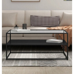 Black Coffee Table, Metal Centre Table With Tempered Glass Top And Lower Shelf - thumbnail 5