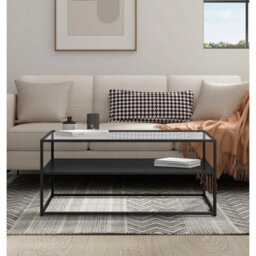 Black Coffee Table, Metal Centre Table With Tempered Glass Top And Lower Shelf - thumbnail 6
