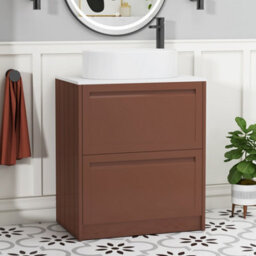 Royal Bathrooms Royal Bathroom Elmore 700mm Terracotta Clay Freestanding Bathroom Vanity Unit 2 Drawer Plain White Worktop With Peak Basin