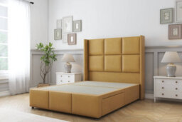 "Comfort Charlie Mustard Plush Divan Bed Set 2 Drawers Foot-End - 54"" Wingback & 12"" Footboard 5' King" - thumbnail 3