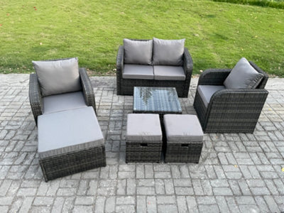 Fimous Rattan Garden Furniture Set Patio Conservatory Indoor Outdoor 7 Piece Set With Love Sofa Coffee Table Footstools - image 1