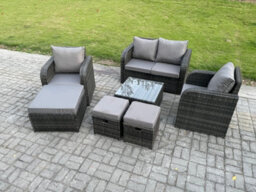 Fimous Rattan Garden Furniture Set Patio Conservatory Indoor Outdoor 7 Piece Set With Love Sofa Coffee Table Footstools - thumbnail 2