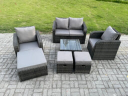 Fimous Rattan Garden Furniture Set Patio Conservatory Indoor Outdoor 7 Piece Set With Love Sofa Coffee Table Footstools - thumbnail 1