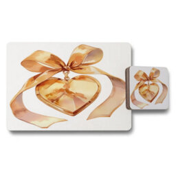 Benjamin Tate Design Placemat Coaster Set Gold Heart Designer Artwork On Wood Base Exquisite Limited Edition
