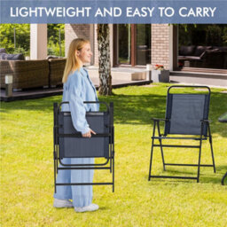 Yaheetech Navy Blue Set Of 4 Outdoor Texteline Foldable Dining Chairs With Armrests - thumbnail 7