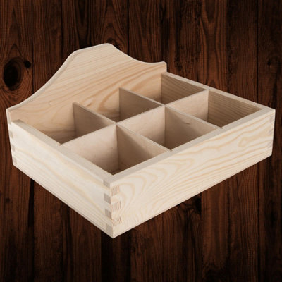 Woodeedoo Wooden Display Box With 6 Compartments Wavy Back Decorative Tea Bag Crate Desk Storage Organiser 23.5X18.5X11.5Cm - image 1