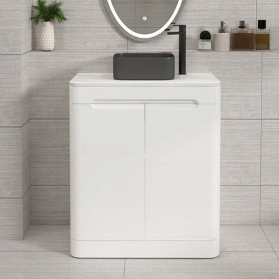 Royal Bathrooms Venice 700mm Gloss White Freestanding Bathroom Countertop Vanity Unit 2 Door With Art Square Basin - image 1