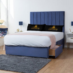 UKBEDFURNITURE Ashford Blue Plush Divan Bed With 2 Foot End Drawers & 26 Inch Headboard