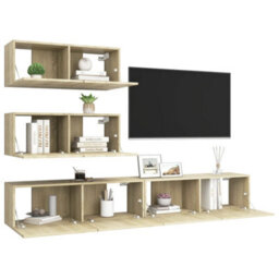Berkfield 4 Piece Tv Cabinet Set Sonoma Oak Engineered Wood - thumbnail 3
