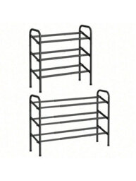 LEDREM Expandable Shoe Rack, 3-Tier Metal Shoe Shelf Storage, Adjustable Shoe Organiser, Free Standing Shoe Racks - thumbnail 1