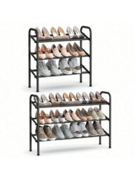 LEDREM Expandable Shoe Rack, 3-Tier Metal Shoe Shelf Storage, Adjustable Shoe Organiser, Free Standing Shoe Racks - thumbnail 2