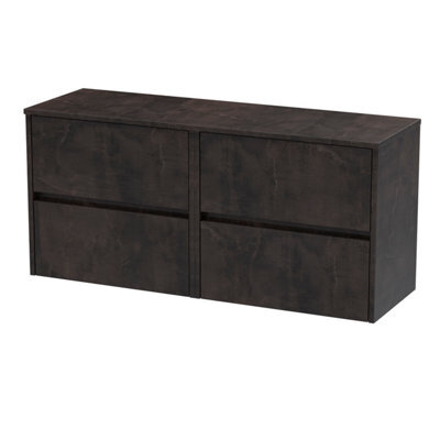 Nuie Havana Wall Hung 4-Drawer Vanity Unit & Worktop In Metallic Slate, Countertop Basin Unit In Metallic Slate, 1200mm