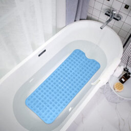 Aspire Homeware Sky Blue Shower Bath Mat Non-Slip Suction Cups Grip Drain Holes Machine Washable (L)100Cm X (W)40Cm - thumbnail 2