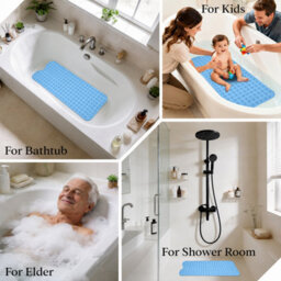 Aspire Homeware Sky Blue Shower Bath Mat Non-Slip Suction Cups Grip Drain Holes Machine Washable (L)100Cm X (W)40Cm - thumbnail 7