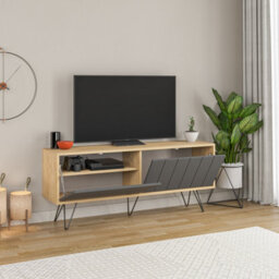 "Decortie Picadilly Modern Tv Unit Multimedia Centre Storage Cabinet Oak Anthracite Grey 139Cm For 55"" Tv" - thumbnail 5