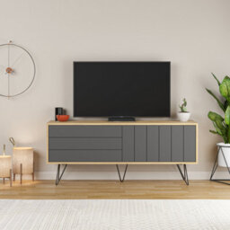 "Decortie Picadilly Modern Tv Unit Multimedia Centre Storage Cabinet Oak Anthracite Grey 139Cm For 55"" Tv" - thumbnail 4