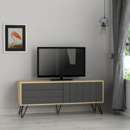 "Decortie Picadilly Modern Tv Unit Multimedia Centre Storage Cabinet Oak Anthracite Grey 139Cm For 55"" Tv" - thumbnail 1
