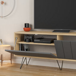 "Decortie Picadilly Modern Tv Unit Multimedia Centre Storage Cabinet Oak Anthracite Grey 139Cm For 55"" Tv" - thumbnail 6