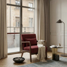Burgundy Red Wooden Accent Chair For Living Room Hertford - Cotton Fabric - Flat Pack - thumbnail 9