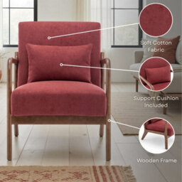 Burgundy Red Wooden Accent Chair For Living Room Hertford - Cotton Fabric - Flat Pack - thumbnail 8