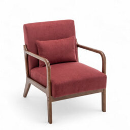Burgundy Red Wooden Accent Chair For Living Room Hertford - Cotton Fabric - Flat Pack - thumbnail 5