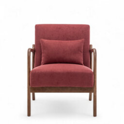 Burgundy Red Wooden Accent Chair For Living Room Hertford - Cotton Fabric - Flat Pack - thumbnail 3