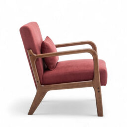 Burgundy Red Wooden Accent Chair For Living Room Hertford - Cotton Fabric - Flat Pack - thumbnail 6