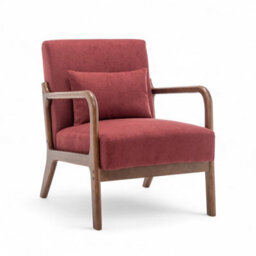 Burgundy Red Wooden Accent Chair For Living Room Hertford - Cotton Fabric - Flat Pack - thumbnail 4