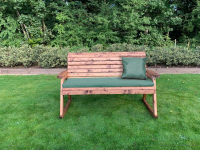 Charles Taylor Trading Charles Taylor Wooden Garden 3 Seater Rocker Bench Rocking Chair & Green Cushion - image 1