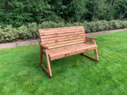Charles Taylor Trading Charles Taylor Wooden Garden 3 Seater Rocker Bench Rocking Chair & Green Cushion - thumbnail 3