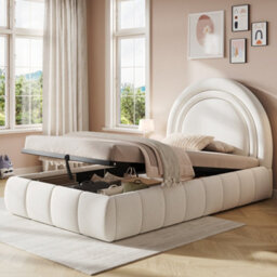 Modernluxe 3Ft Single Bed, 90X190 Cm, Ottoman Bed, Hydraulic Bed, With Headboard And Large Storage Space, Velvet, Beige - thumbnail 1
