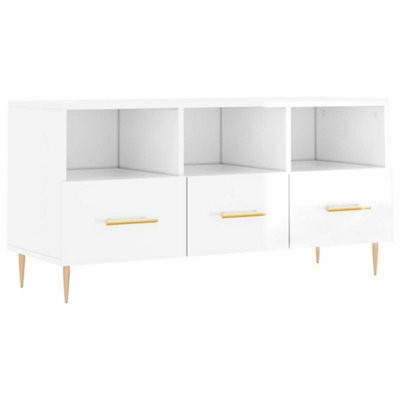 Berkfield Sturdy Tv Cabinet High Gloss White 102X36X50 Cm Engineered Wood - image 1