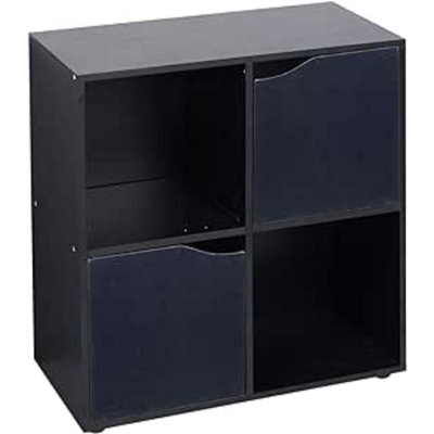 Urbn-Living Urbnliving 4 Cube Black Wooden Bookcase Shelving Display Shelves Storage Unit Wood Shelf Black Door - image 1