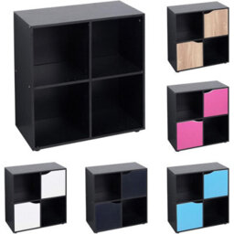 Urbn-Living Urbnliving 4 Cube Black Wooden Bookcase Shelving Display Shelves Storage Unit Wood Shelf Black Door - thumbnail 2