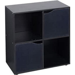 Urbn-Living Urbnliving 4 Cube Black Wooden Bookcase Shelving Display Shelves Storage Unit Wood Shelf Black Door