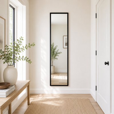 Black Rectangular Wall-Mounted Full Length Framed Mirror, (H)125Cm (W)34Cm - image 1
