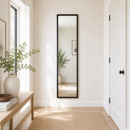 Black Rectangular Wall-Mounted Full Length Framed Mirror, (H)125Cm (W)34Cm