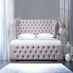UKBEDFURNITURE Isabella Silver Slatted Base Upholstered Bed Frame - With 10 Inch Orthopedic Mattress - 48 Inch Headboard - thumbnail 3