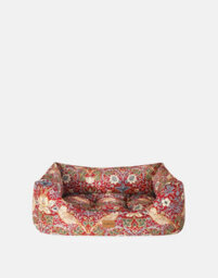 Morris & Co. Box Bed For Dogs, Red Strawberry Thief Print, Reversible Plush Cushion, Thickly Padded, 80Cm X 62Cm, Large - thumbnail 2