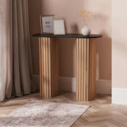 Ohs Madison Console Table Ribbed Engineered Wood Entryway Display Desk, Wood/black