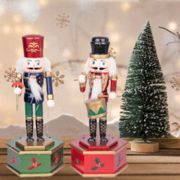 Shatchi 30Cm Musical Box Wooden Nutcrackers Soldiers Figures Animated Clockwork Puppet Figurines Christmas Decoration Ornament - thumbnail 6